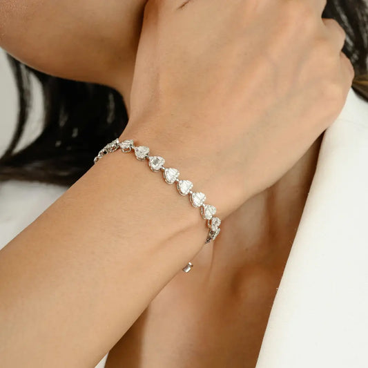 Wholesale Price Natural Diamond Heart Shape Tennis Bracelet Cluster Settings 18K White Gold