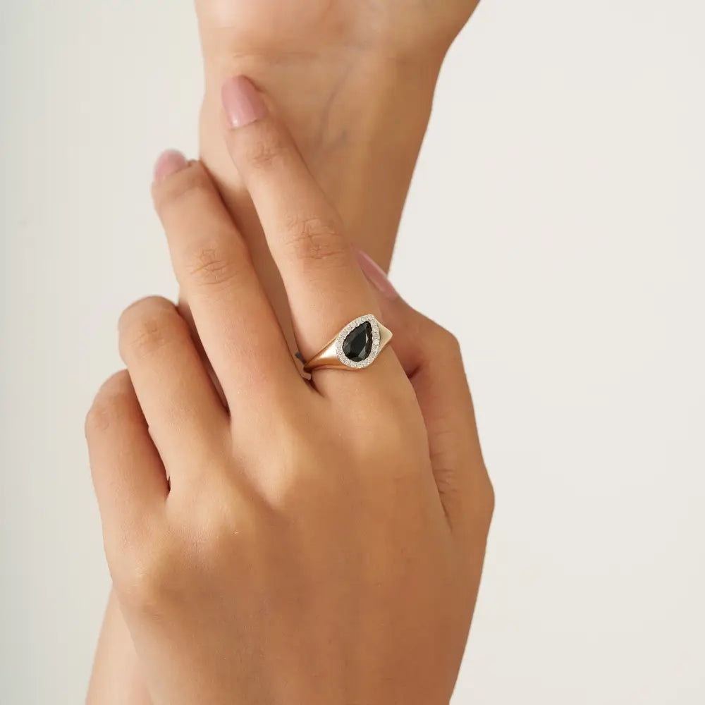 Customized Gemstone Blue Sapphire & Diamond Halo Chunky Signet Ring 14K Yellow Gold