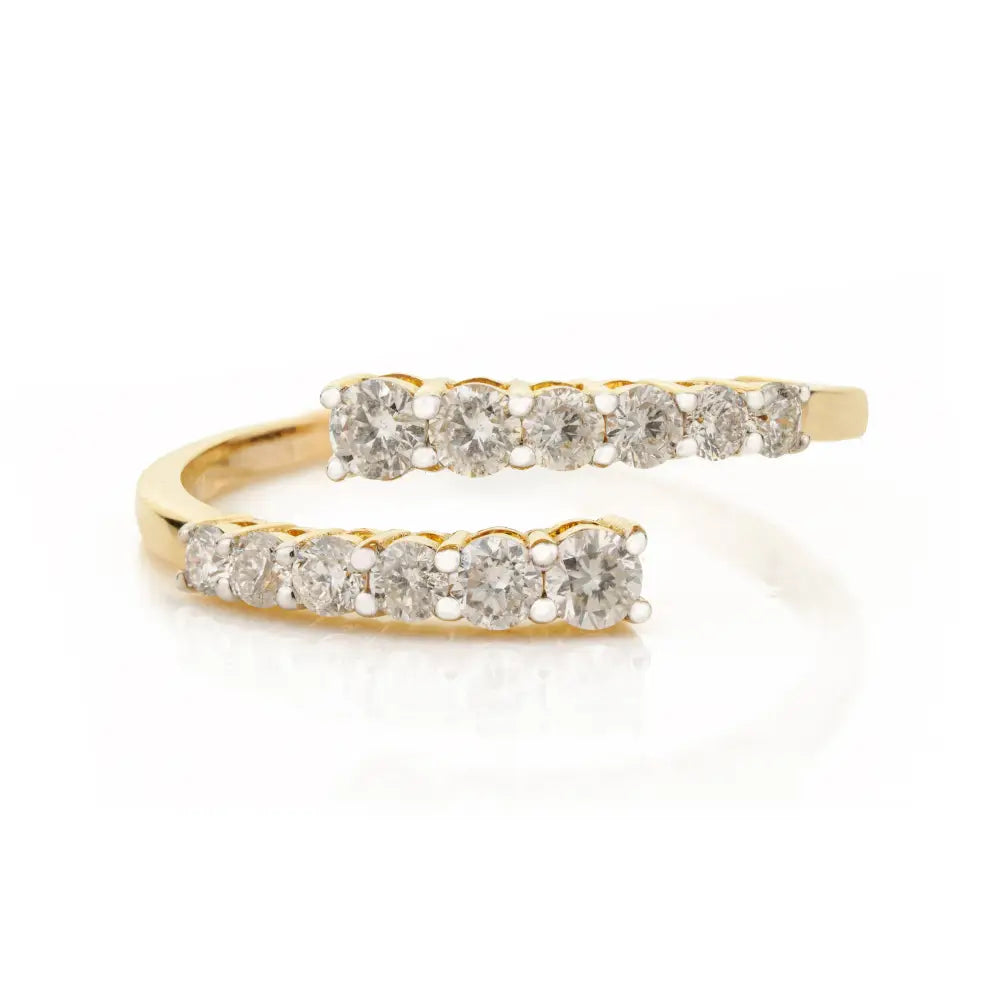 Round Brilliant Cut Diamond K18 Yellow Gold Stackable Bypass Ring Stacked Bulk Jewelry