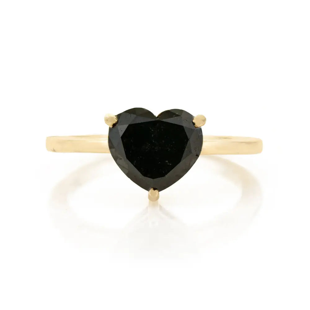 Heart Shape Black Diamond K14 Solid Yellow Gold Solitaire Engagement Ring Latest Jewelry