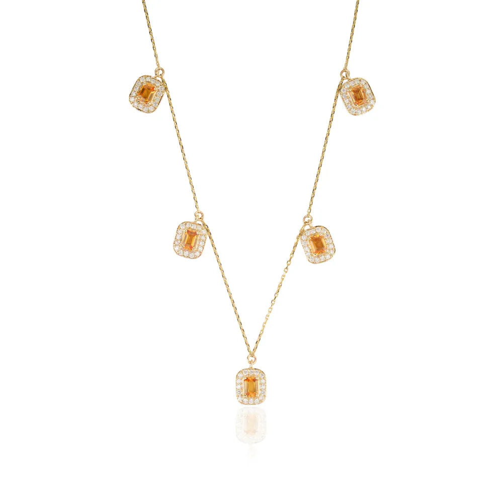4x3mm Octagon Cut Citrine & Diamond Charm Chain Necklace Fine 14K Solid Yellow Gold Jewelry Manufacturer