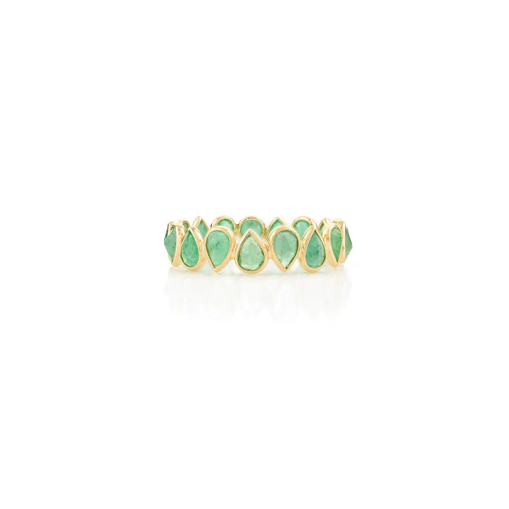Real 18K Yellow Gold Bezel Set Emerald Stacking Full Eternity Band Ring Everyday Jewelry