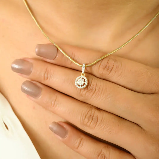 Minimalist Natural Diamond 18K Yellow Gold Simple Halo Pendant For Girls Everyday Jewelry