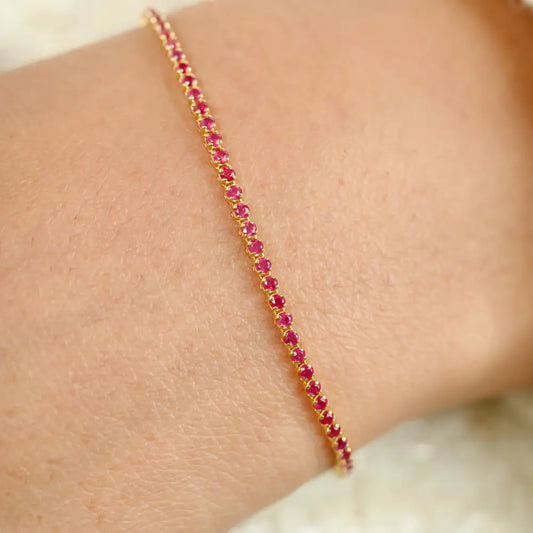 Everyday Jewelry Round Cut Ruby Sleek Chain Bracelet Anniversary Gift Stacked Jewelry