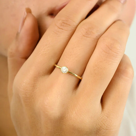14K Solid Yellow Gold Round Brilliant Cut Natural Diamond Solitaire Ring Proposal Jewelry