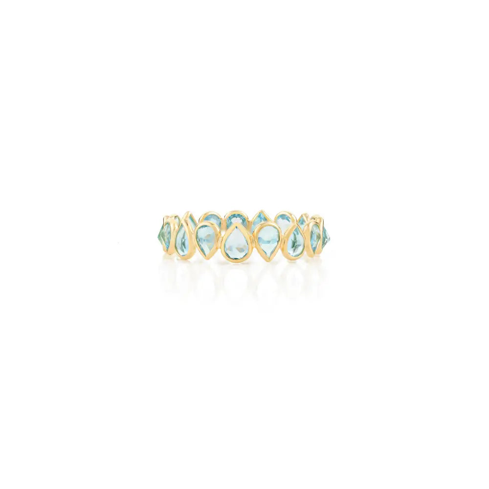Elegant Style Birthstone Natural Blue Topaz 18K Yellow Gold Eternity Band Ring Custom Jewelry