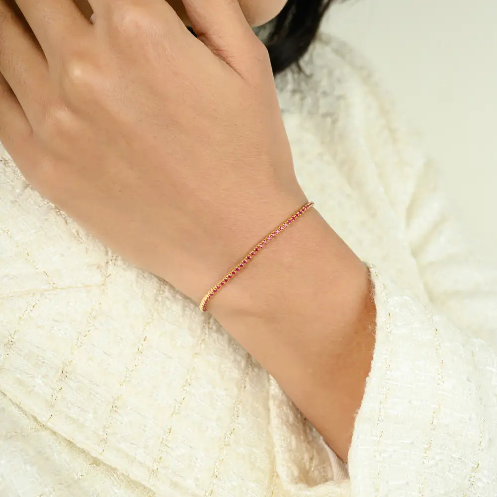 Everyday Jewelry Round Cut Ruby Sleek Chain Bracelet Anniversary Gift Stacked Jewelry