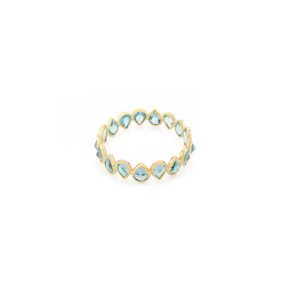 Elegant Style Birthstone Natural Blue Topaz 18K Yellow Gold Eternity Band Ring Custom Jewelry