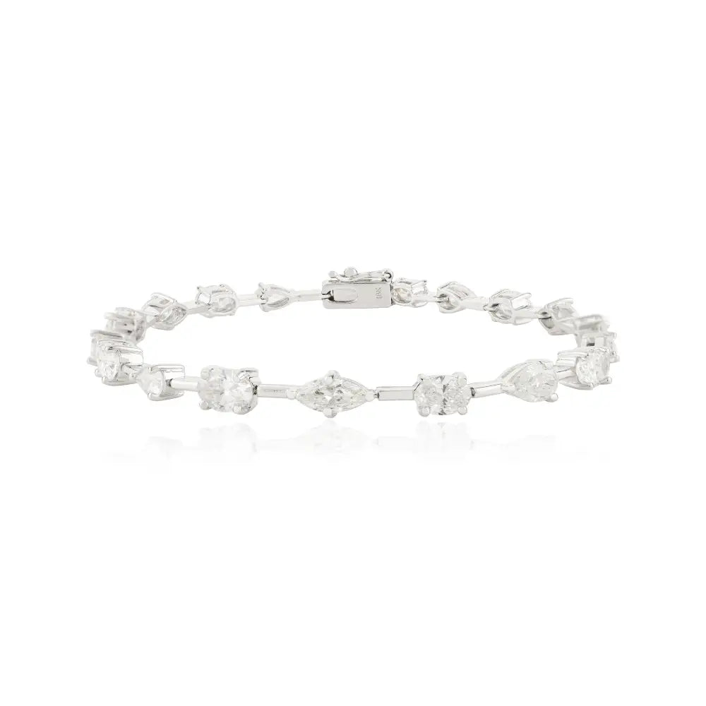 Mixed Cut 100% Natural Diamond 18K White Gold Stackable Tennis Bracelet Women's Jewelry