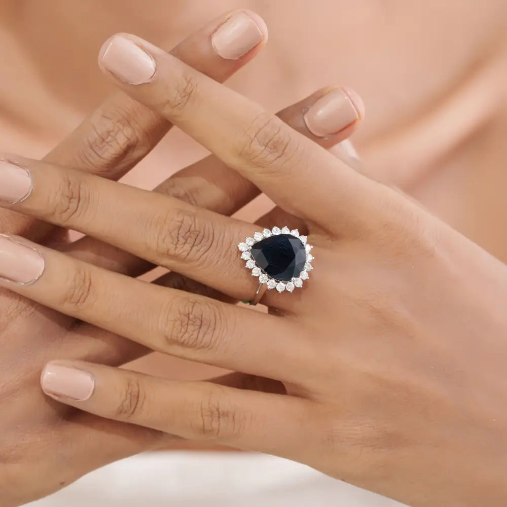 8.42ct. Blue Sapphire & Diamond Pear Shape Cluster Ring Bold Bridal Jewelry 18K Real White Gold
