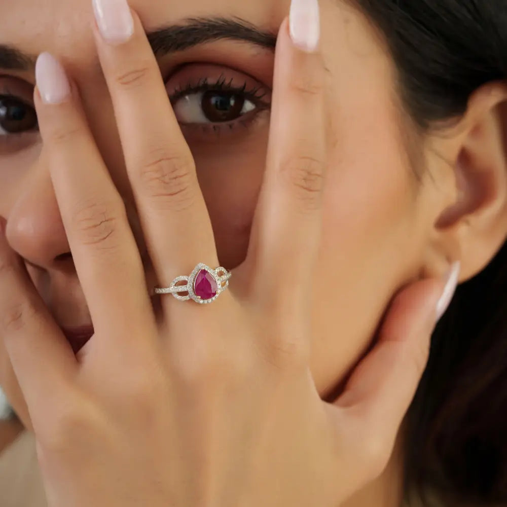 Custom Gemstone Ruby & Diamond 14K Real Yellow Gold Statement Wedding Ring For Women's