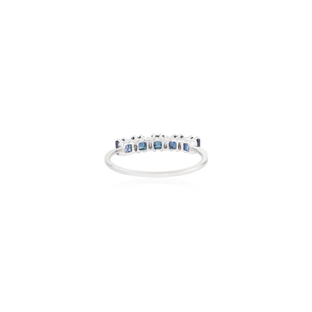 Square Shape Blue Sapphire & Baguette Cut Diamond Stacking Half Eternity Band Ring 14K Gold