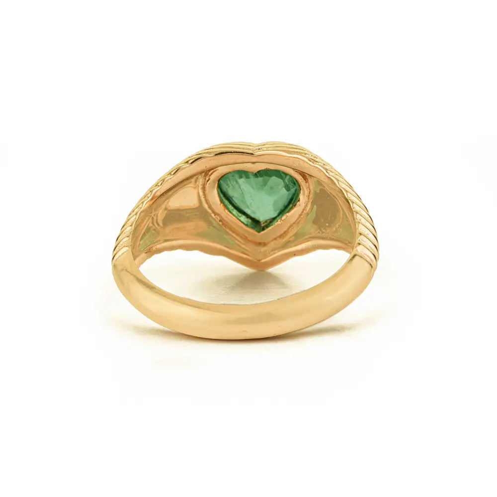 Gypsy Set Emerald K14 Yellow Gold Croissant Pinky Ring Precious Gemstone Bulk Jewelry