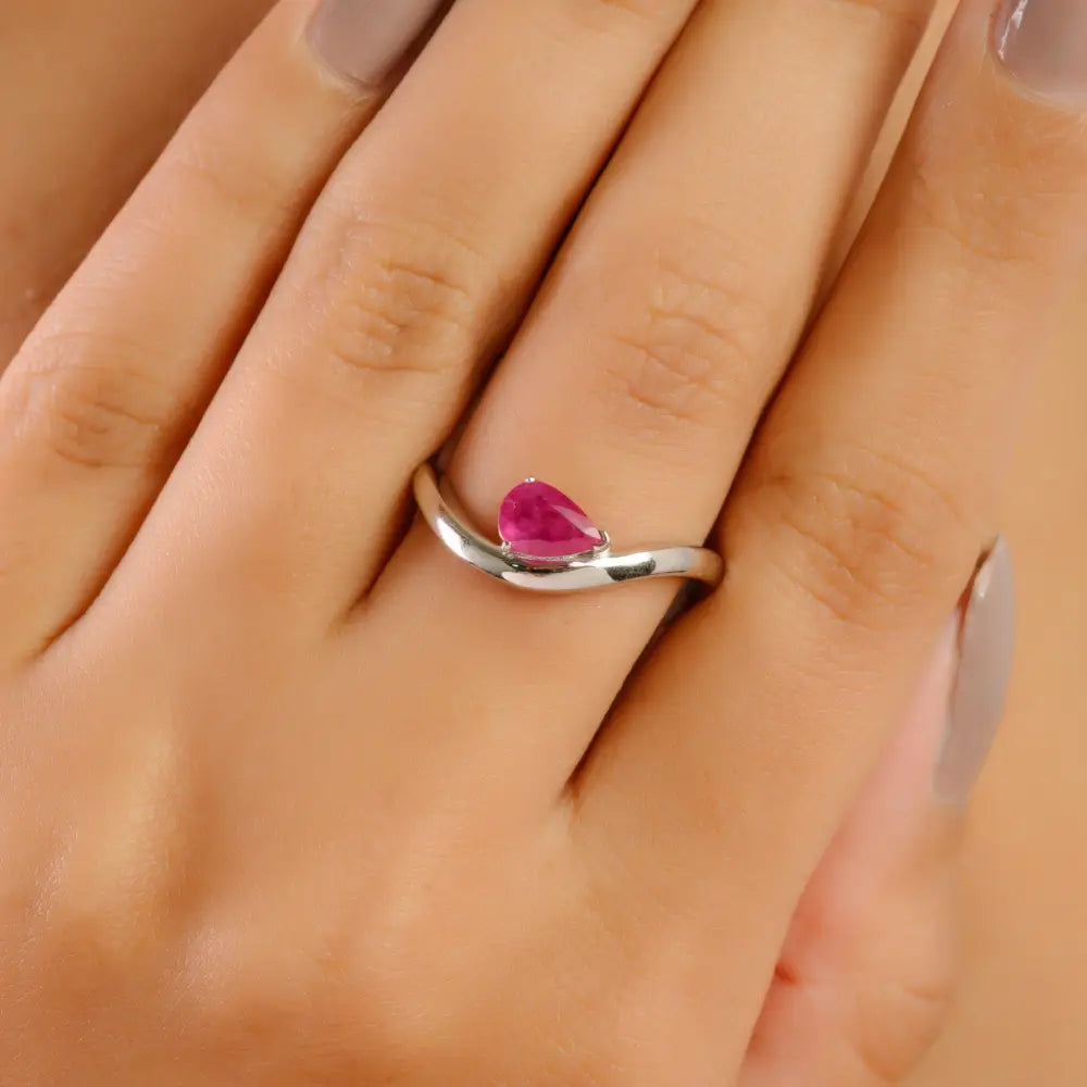 Pear Shape Ruby July Birthstone Wavy Shape Curve Ring Valentine's Day Gift 14K Real Gold