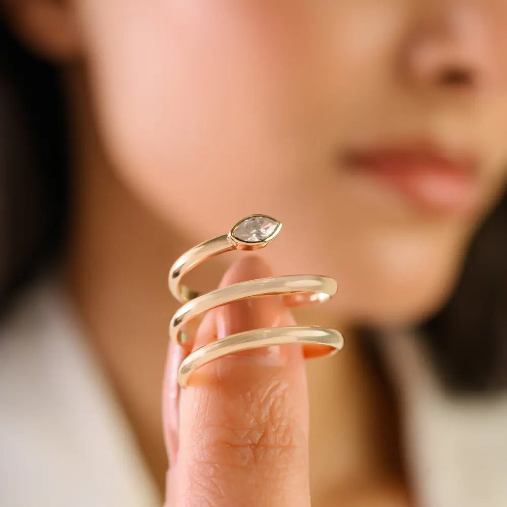 Unique Design 14K Real Yellow Gold Natural Diamond Statement Wrap Ring Custom Jewelry