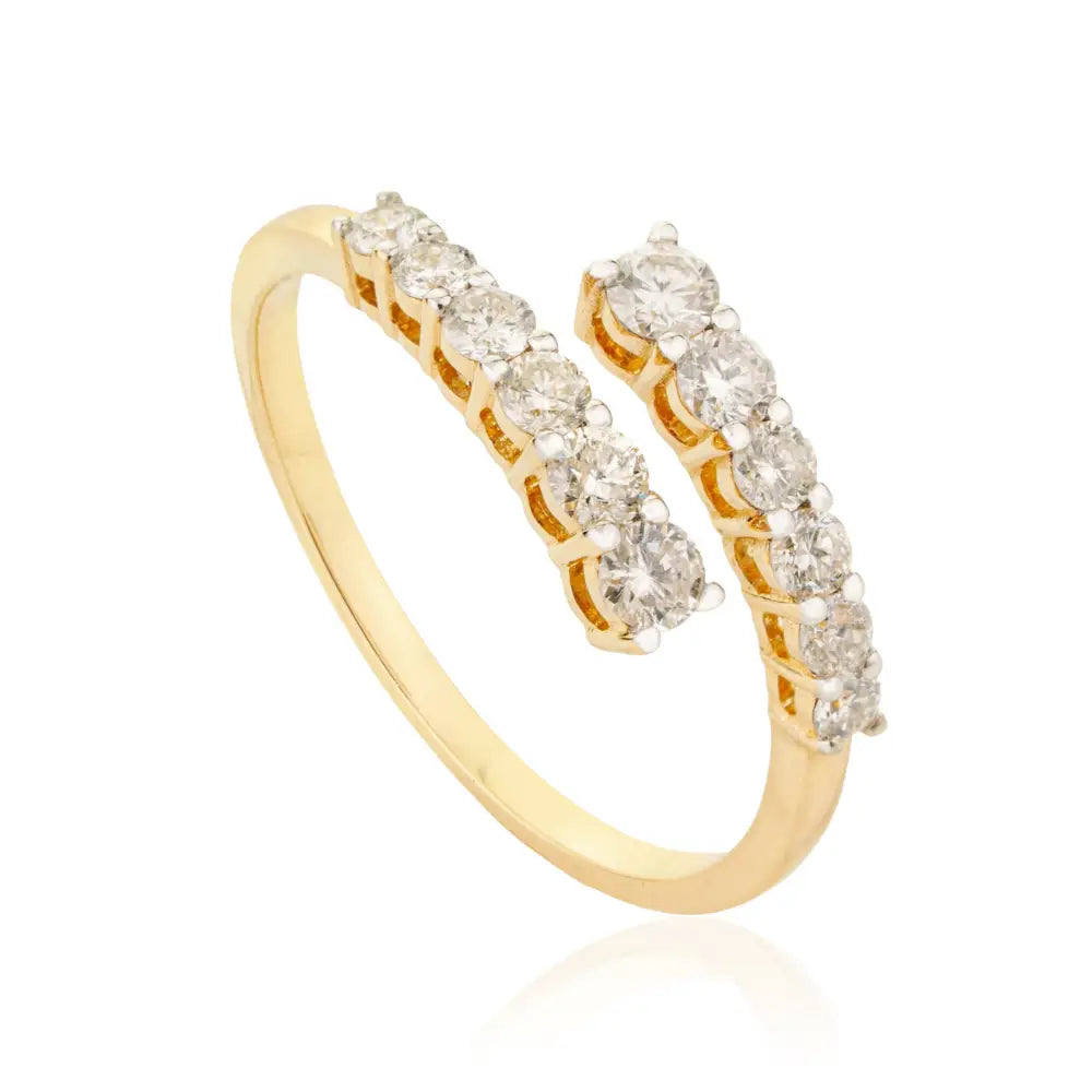 Round Brilliant Cut Diamond K18 Yellow Gold Stackable Bypass Ring Stacked Bulk Jewelry