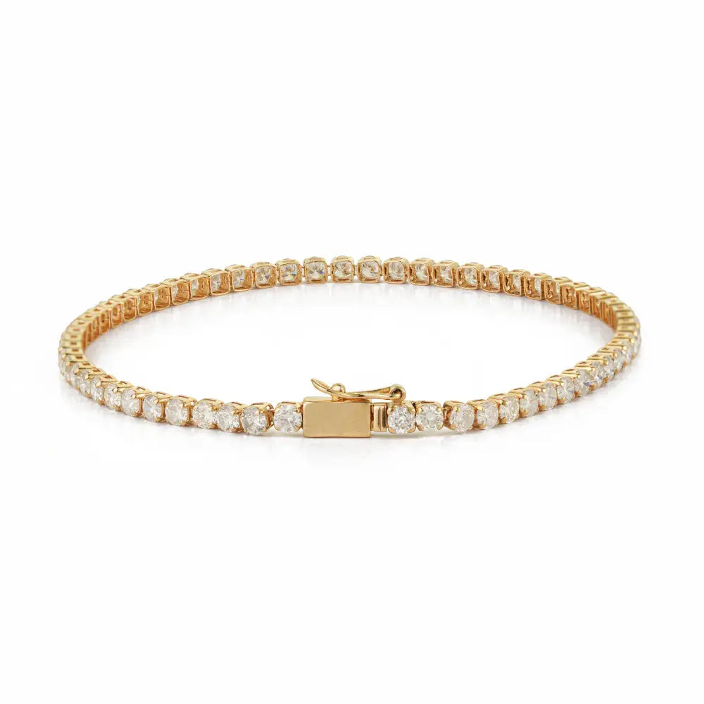 Trending Design Round Cut Natural Diamond Sleek Stackable Bracelet K14 Solid Yellow Gold