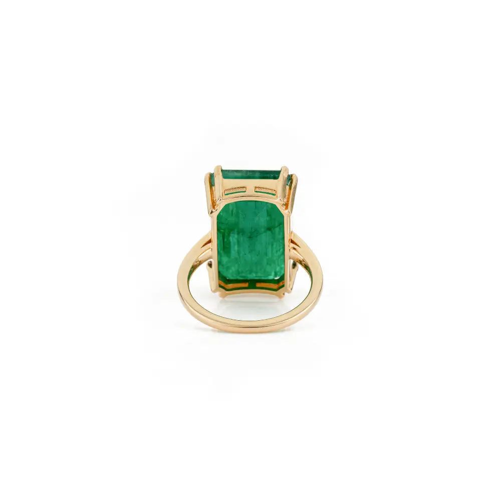 Double Prong Set 12.6 Ct. Emerald Single Stone Ring Wedding 18K Pure Yellow Gold Jewelry