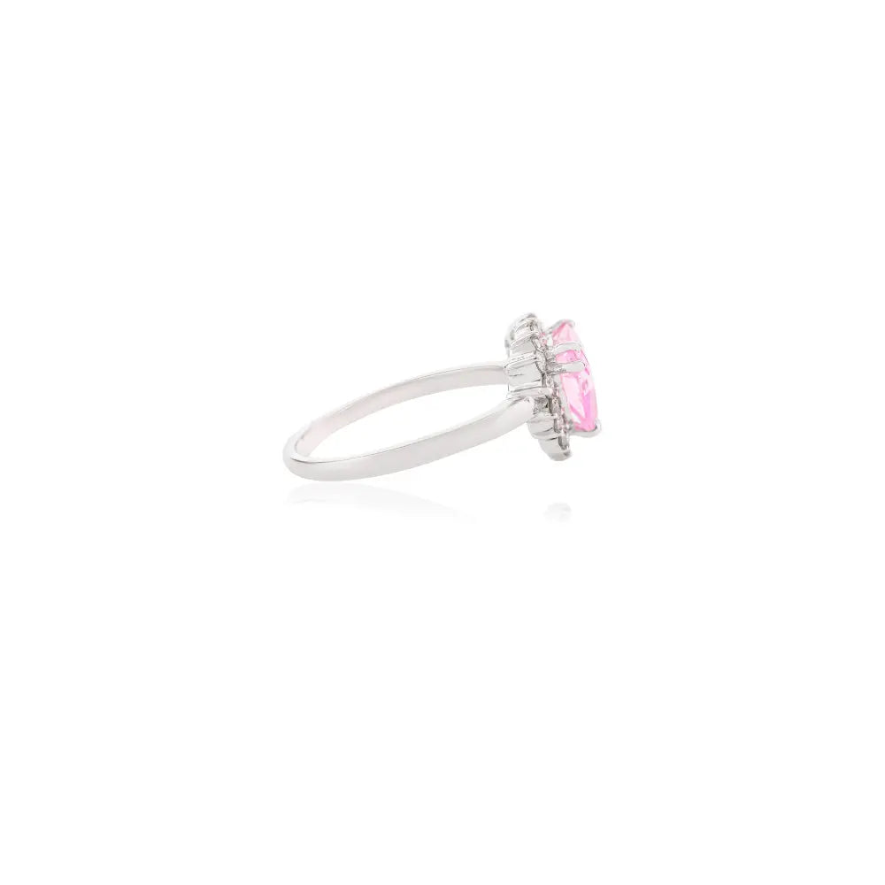 New Arrival 14K Solid White Gold Trillion Shape Pink Sapphire & Diamond Ring