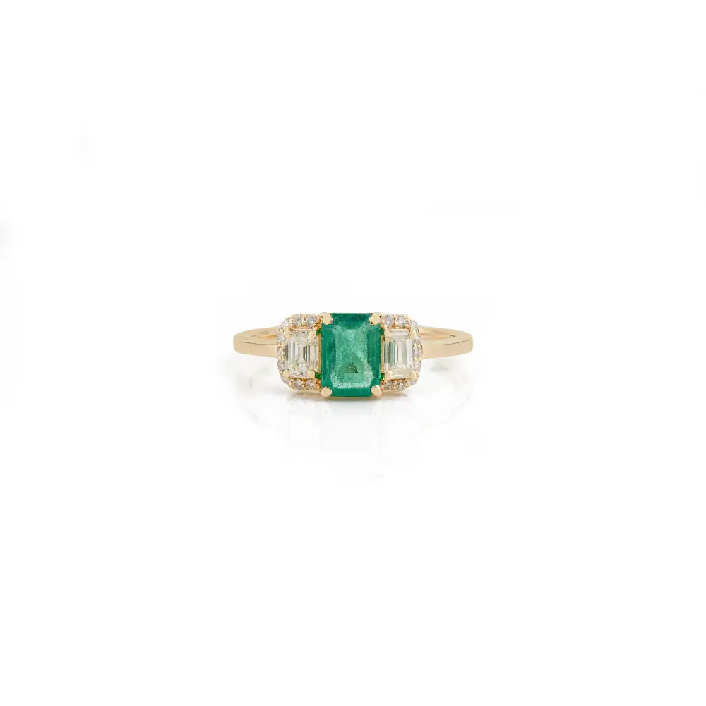 Wholesale Fine Emerald & Diamond K14 Yellow Gold Gemstone Ring Latest Design Jewelry