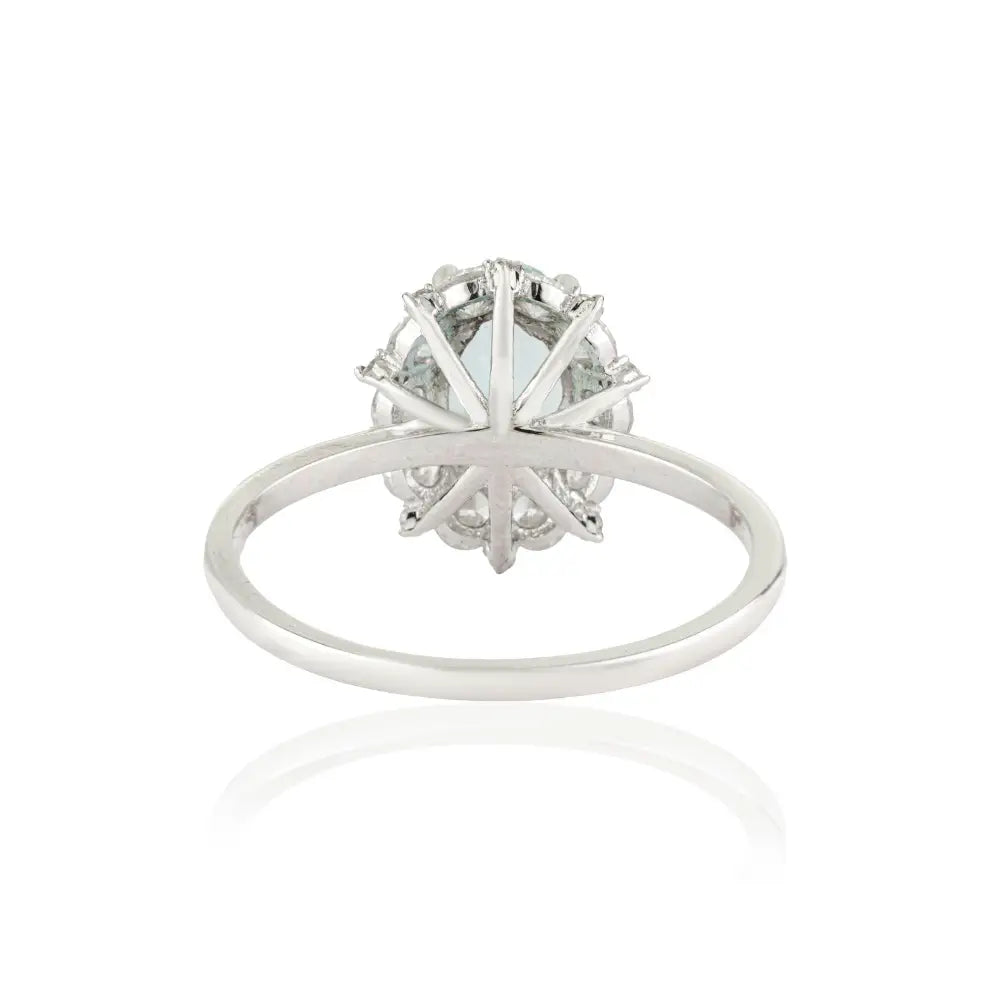 Prong Set Aquamarine & Diamond Cluster Ring New Trendy 14K White Gold Fine Jewelry