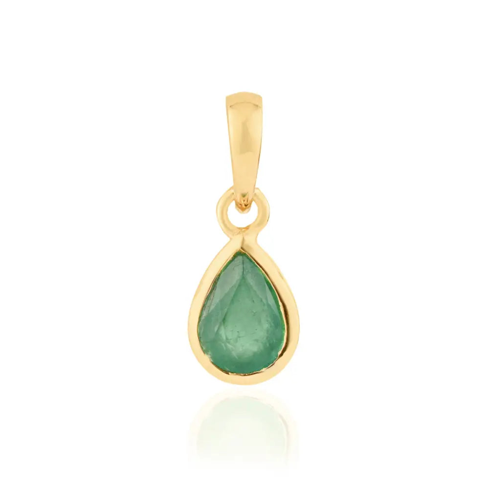 Bezel Set Zambian Emerald Gemstone Pure 14K Yellow Gold Fine Minimal Pendant For Unisex