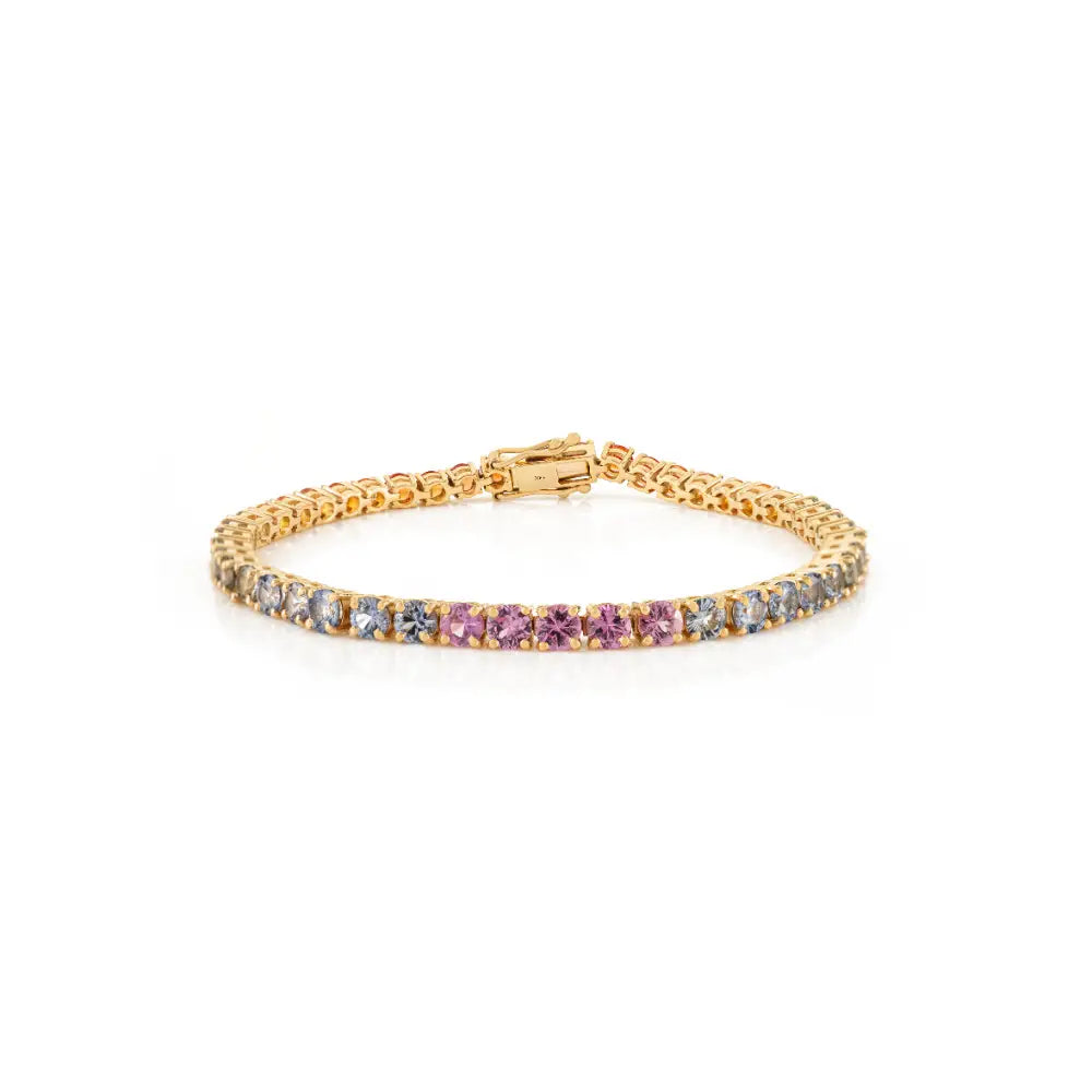 Colorful Multi Sapphire Gemstone K14 Real Yellow Gold Stackable Tennis Bracelet Trending Jewelry