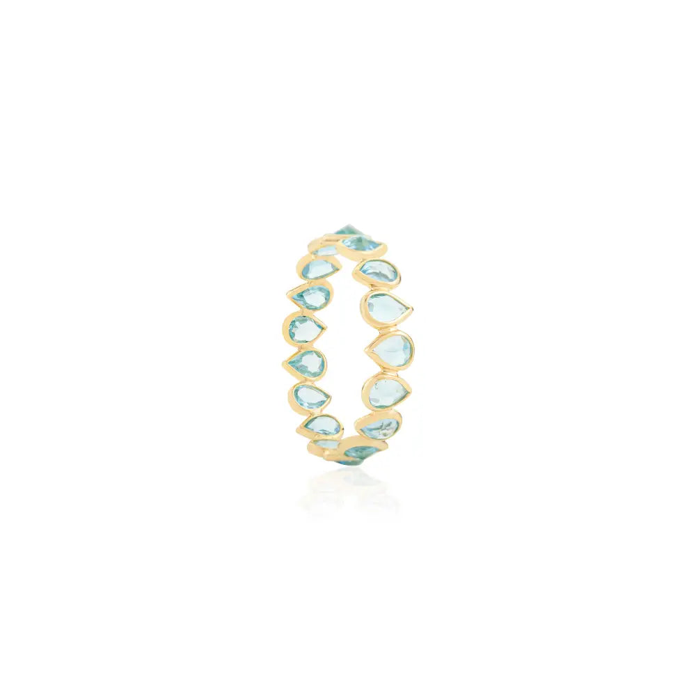 Elegant Style Birthstone Natural Blue Topaz 18K Yellow Gold Eternity Band Ring Custom Jewelry