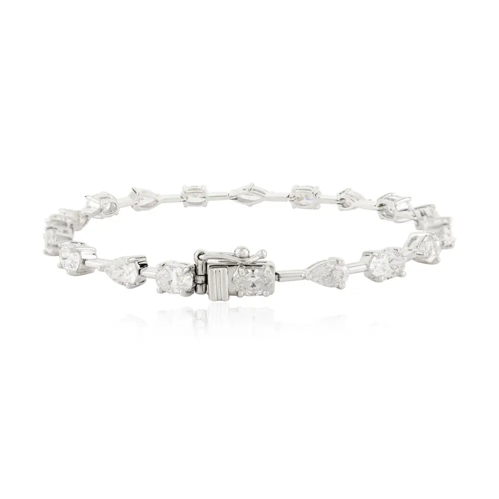Mixed Cut 100% Natural Diamond 18K White Gold Stackable Tennis Bracelet Women's Jewelry