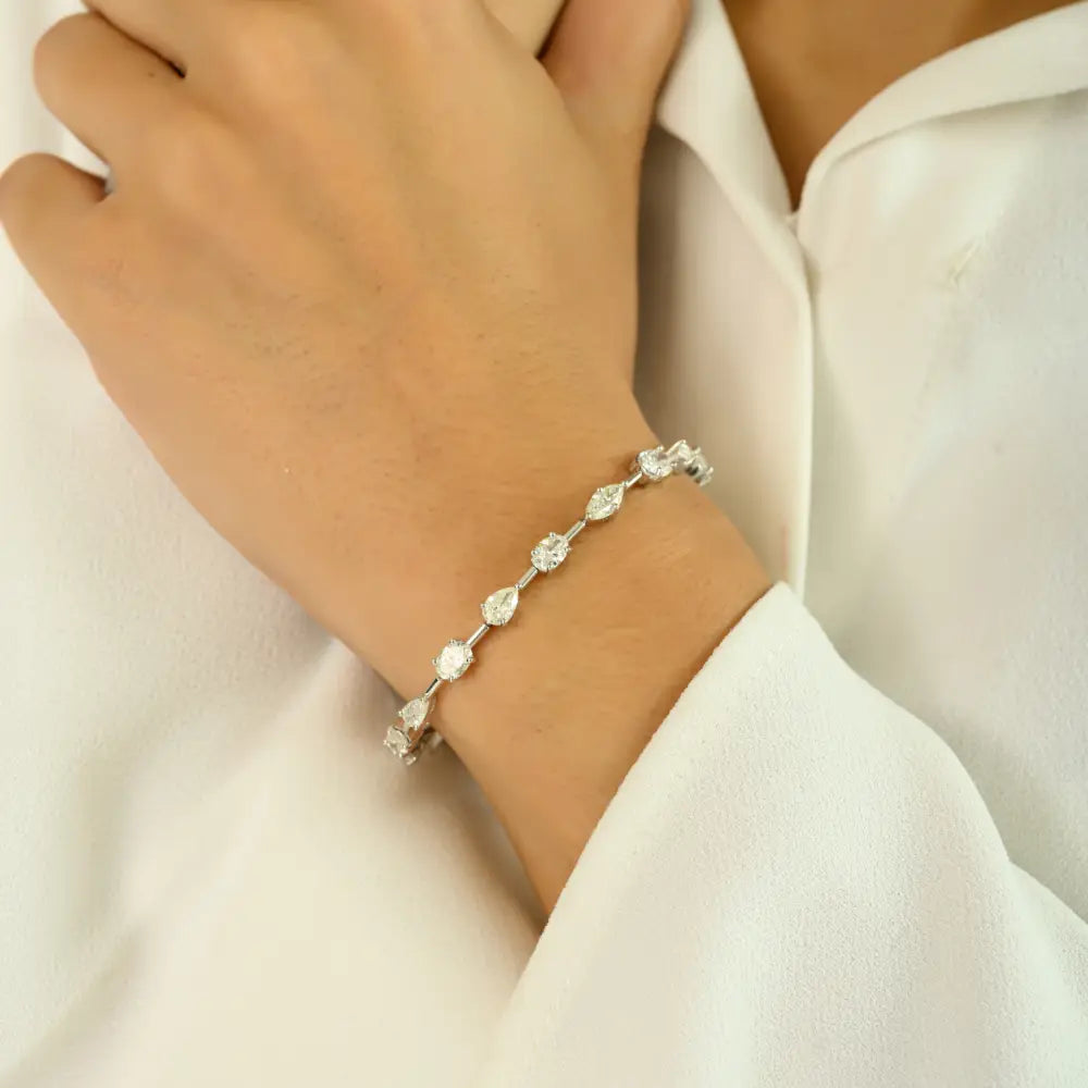 Mixed Cut 100% Natural Diamond 18K White Gold Stackable Tennis Bracelet Women's Jewelry