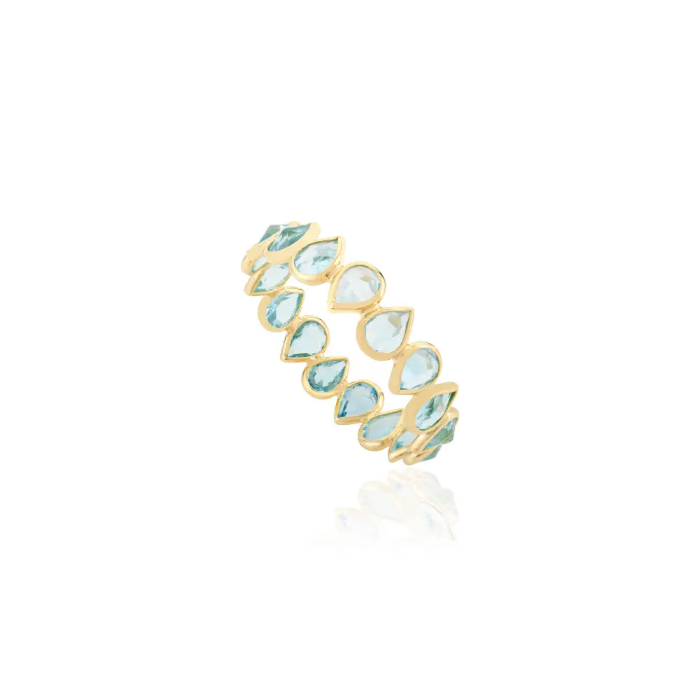 Elegant Style Birthstone Natural Blue Topaz 18K Yellow Gold Eternity Band Ring Custom Jewelry