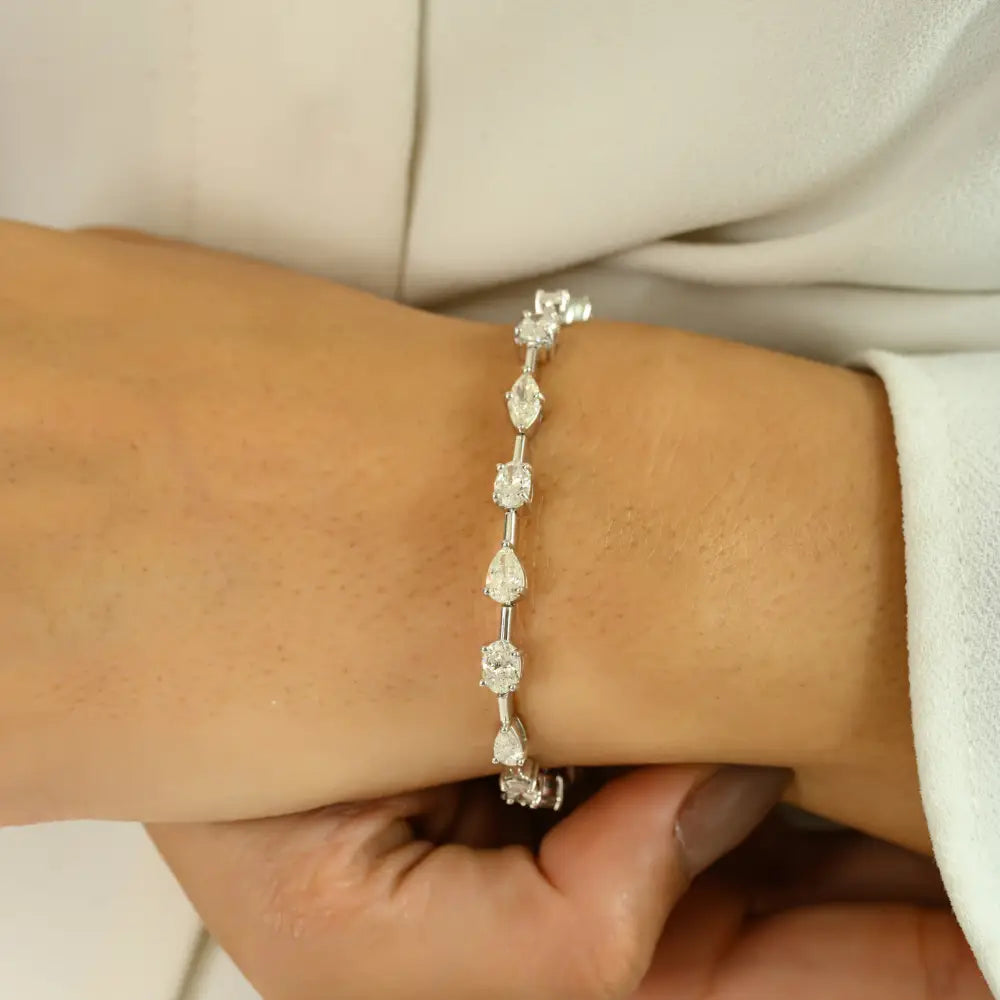 Mixed Cut 100% Natural Diamond 18K White Gold Stackable Tennis Bracelet Women's Jewelry