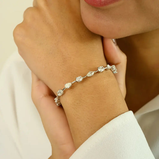 Mixed Cut 100% Natural Diamond 18K White Gold Stackable Tennis Bracelet Women's Jewelry