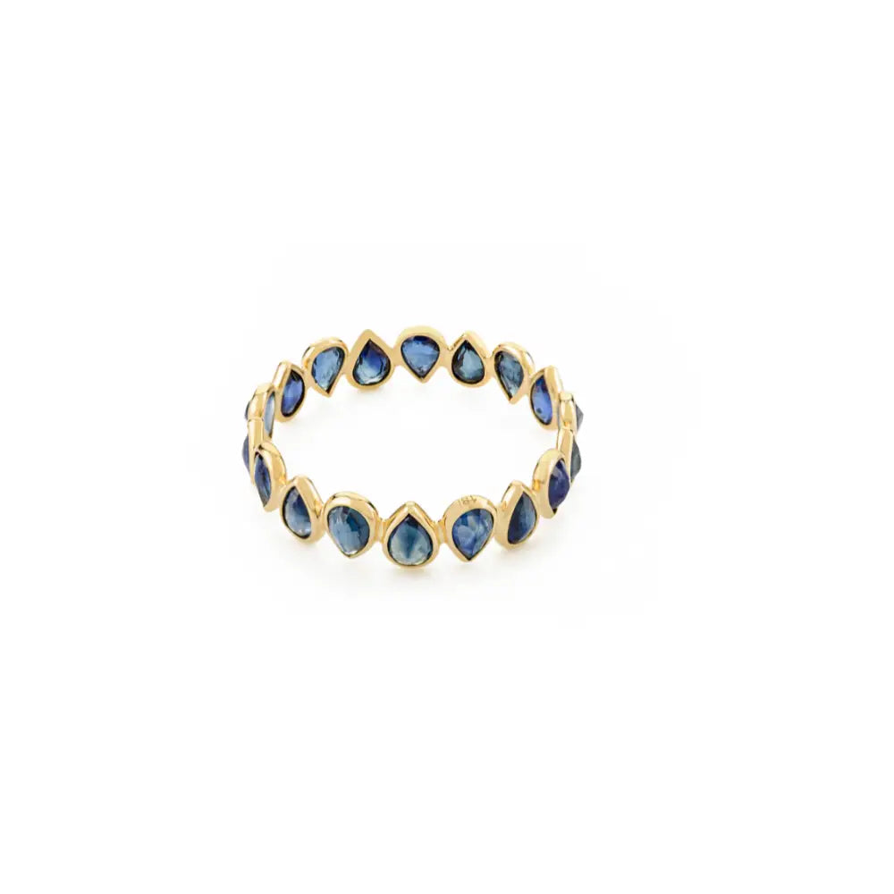Hot Sale Natural Birthstone Blue Sapphire 18K Real Yellow Gold Eternity Band Ring For Unisex