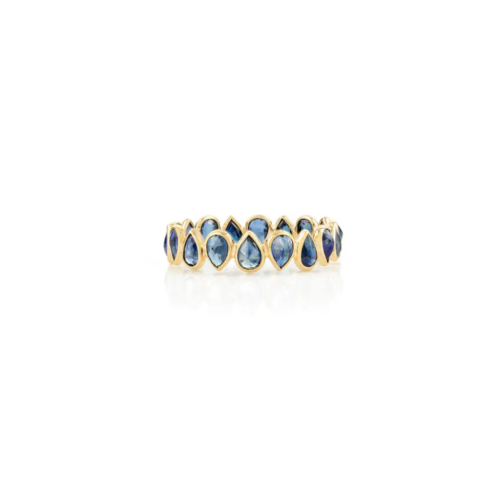 Hot Sale Natural Birthstone Blue Sapphire 18K Real Yellow Gold Eternity Band Ring For Unisex