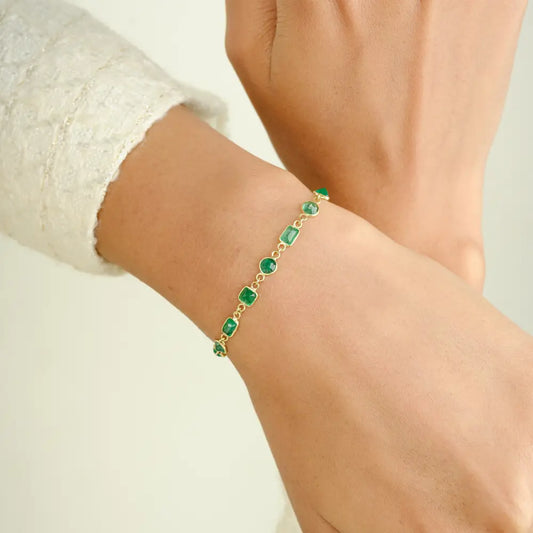 Trendy Mix Cut Zambian Emerald Dainty Chain Bracelet Best Selling Products Simple Jewelry