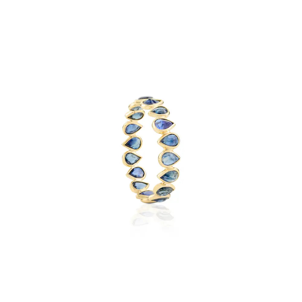 Hot Sale Natural Birthstone Blue Sapphire 18K Real Yellow Gold Eternity Band Ring For Unisex