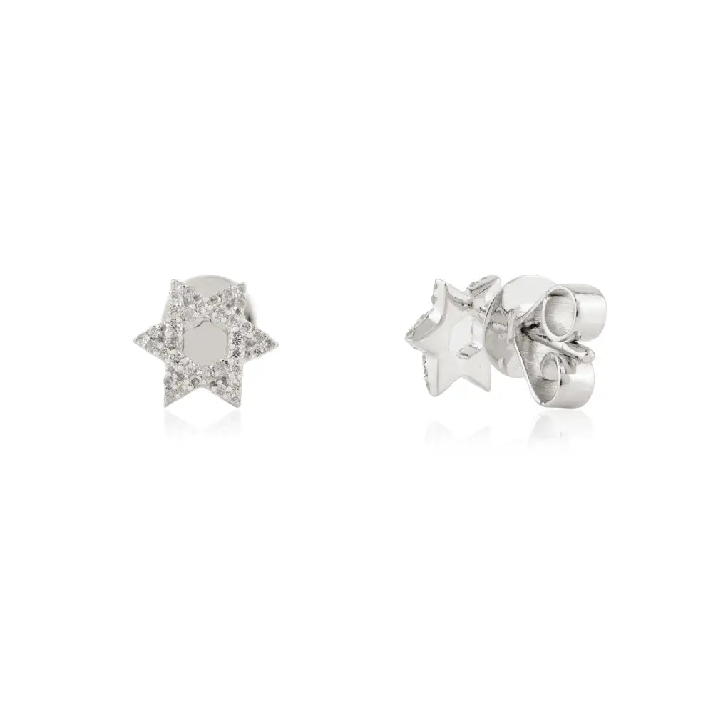 Natural Diamond Magen David Star of David Stud Earrings 18K White Gold Elegant Jewelry