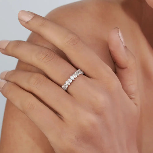 Solid K18 White Gold Natural Diamond Full Eternity Band Ring Custom Bridal Jewelry Supplier
