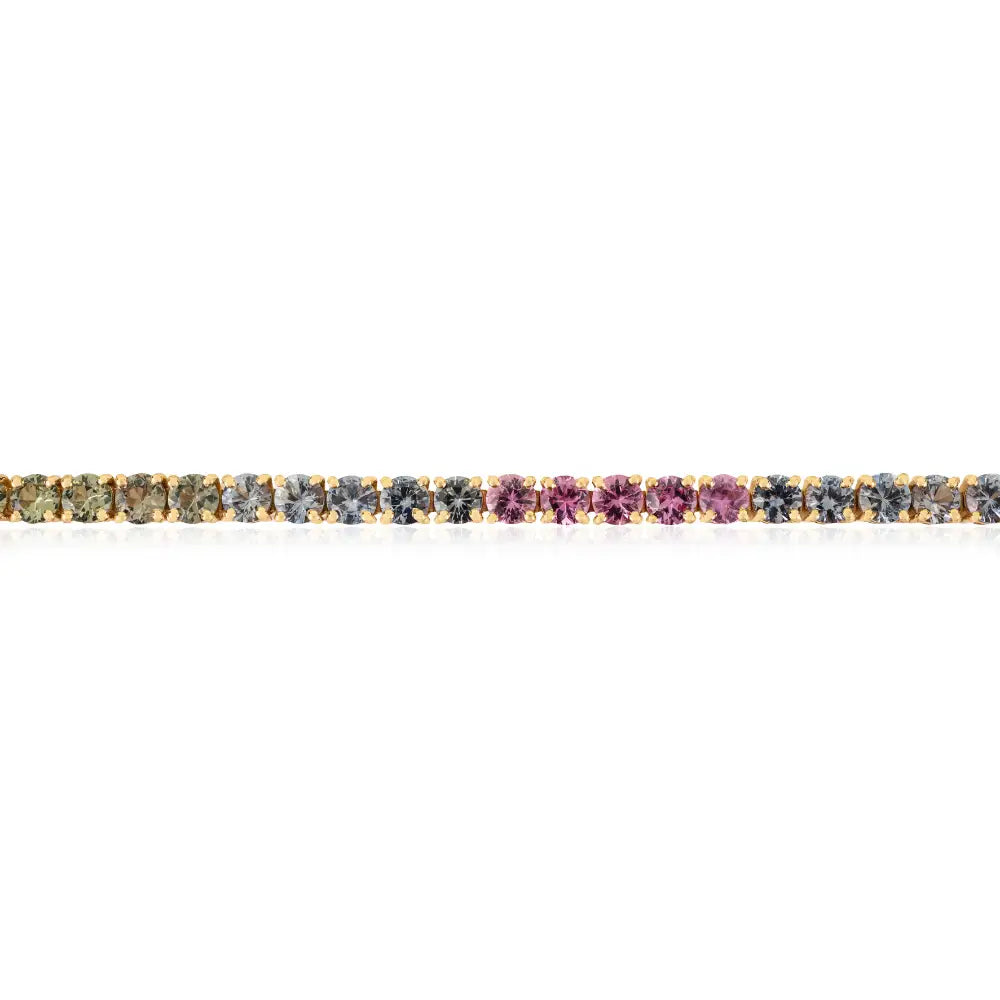 Colorful Multi Sapphire Gemstone K14 Real Yellow Gold Stackable Tennis Bracelet Trending Jewelry