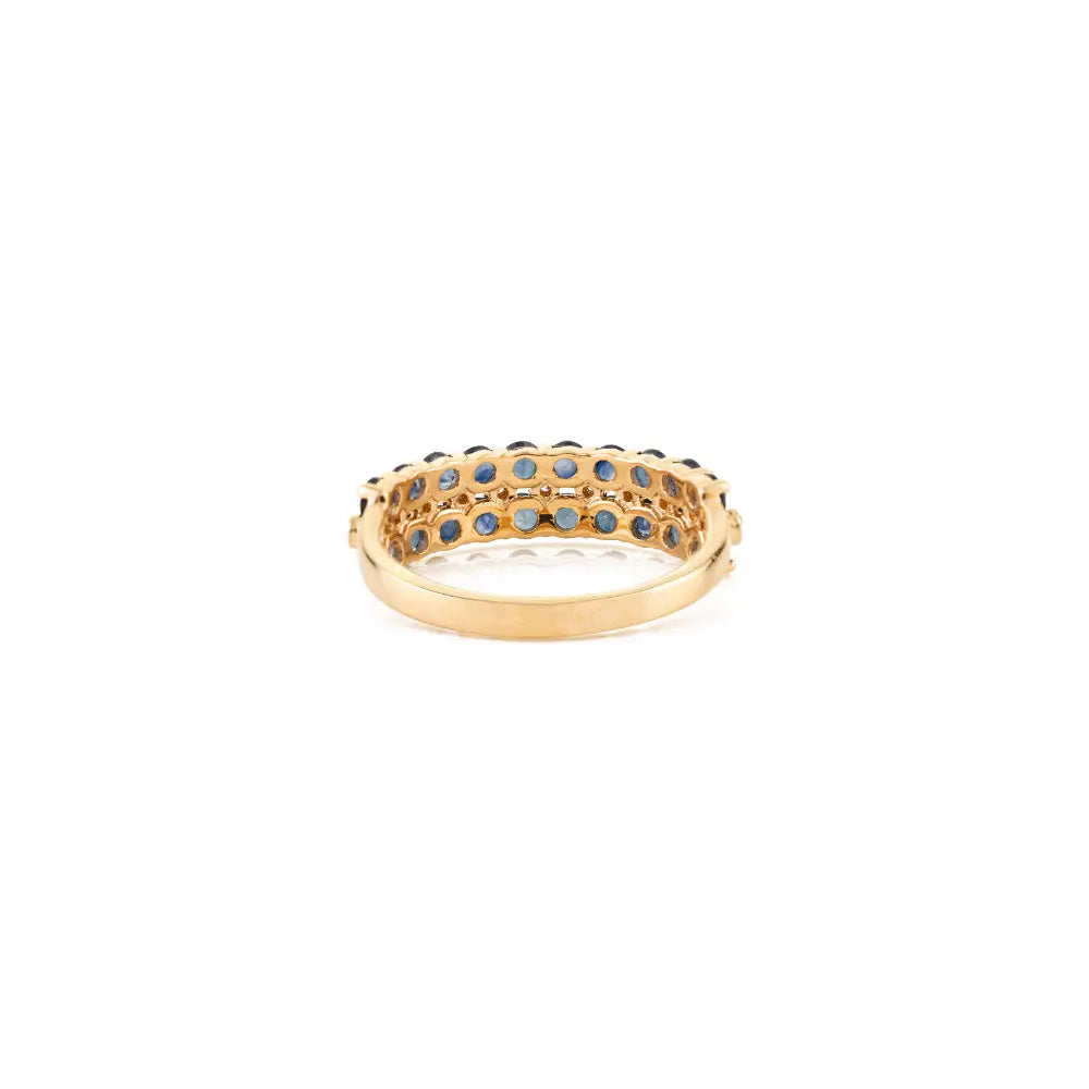 Beautiful Handmade Blue Sapphire & Diamond 14K Real Yellow Gold Wedding Band Ring