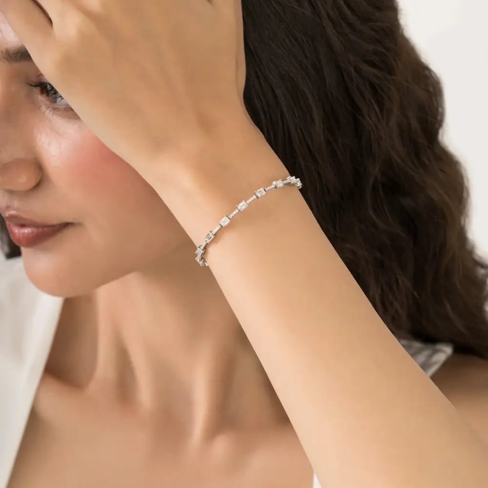 Customized Design Natural Diamond 14K Pure White Gold Handmade Tennis Bracelet Unisex