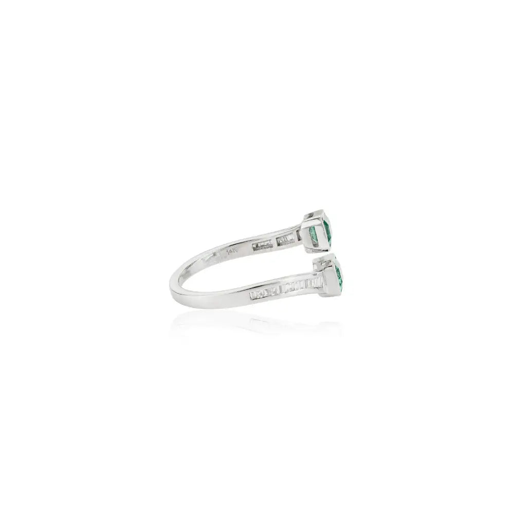 Bezel Set Emerald & Diamond Latest Design Bypass Ring K14 White Gold Fine Custom Jewelry
