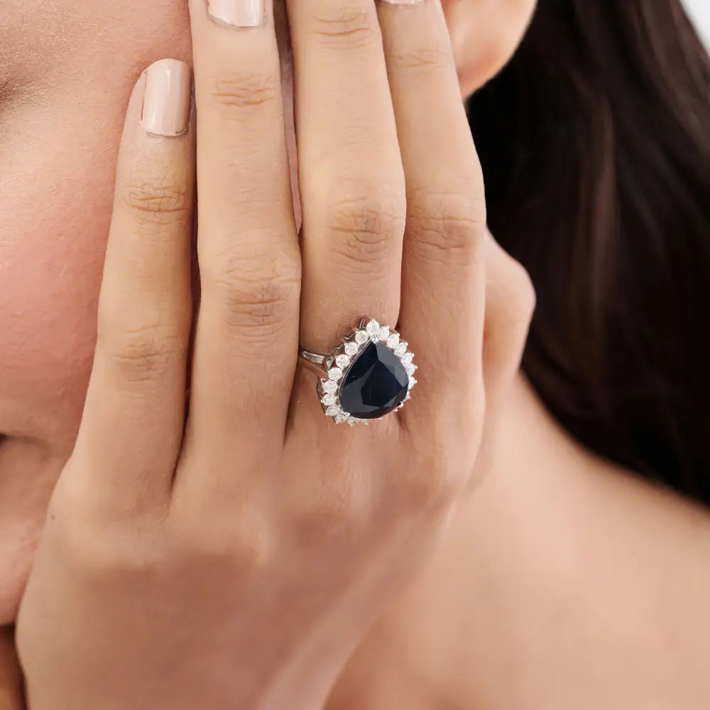 8.42ct. Blue Sapphire & Diamond Pear Shape Cluster Ring Bold Bridal Jewelry 18K Real White Gold