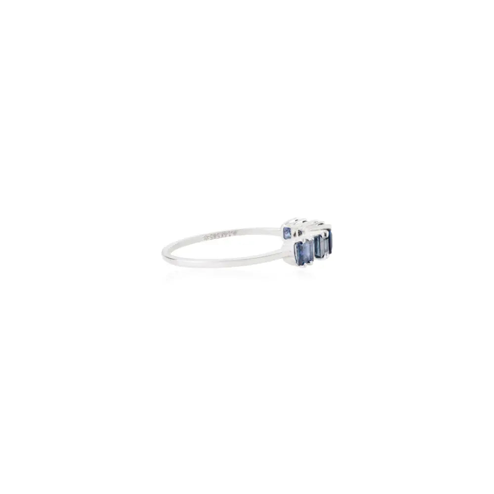 Square Shape Blue Sapphire & Baguette Cut Diamond Stacking Half Eternity Band Ring 14K Gold