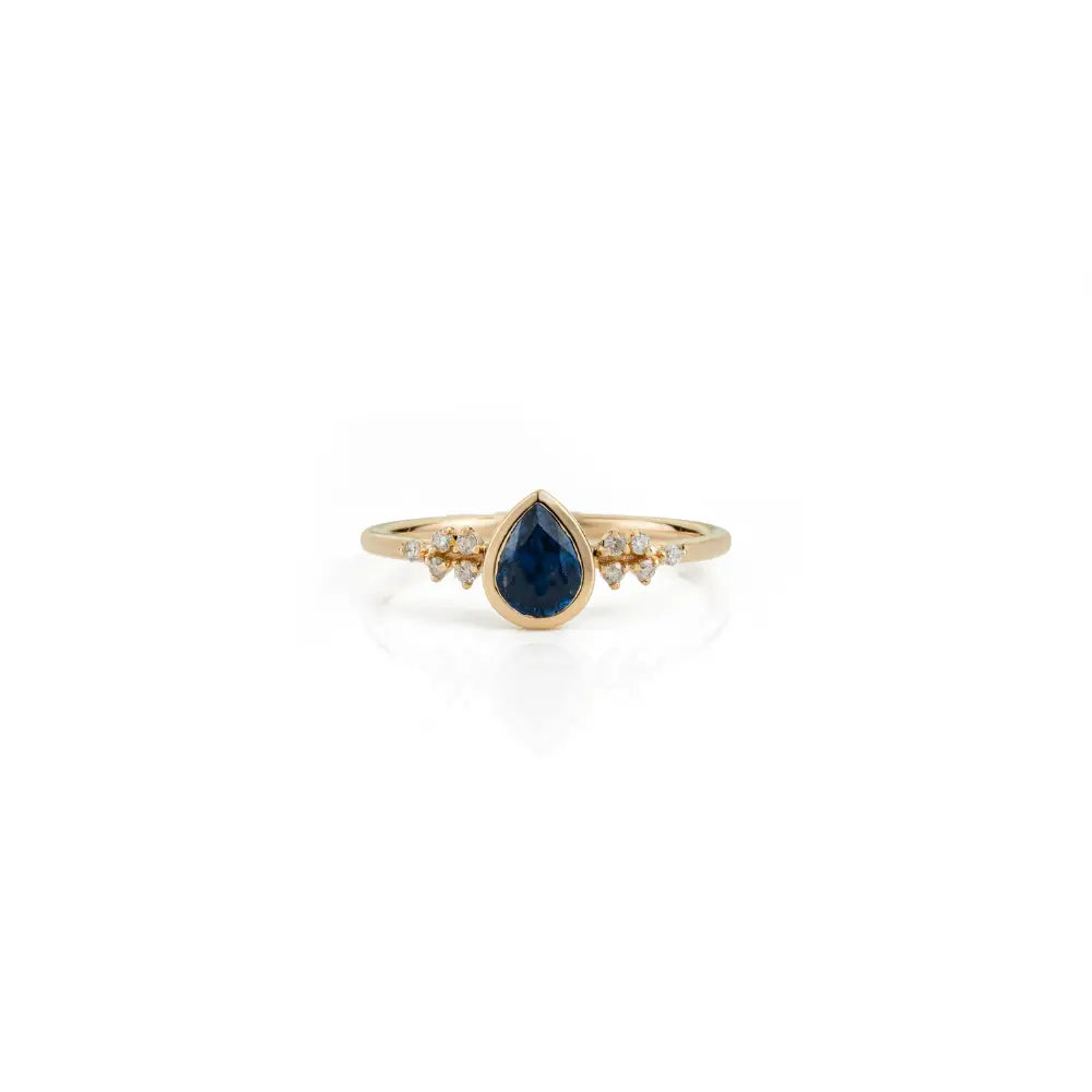 Best Selling Blue Sapphire & Diamond 14K Solid Yellow Gold Engagement Ring Stack Jewelry