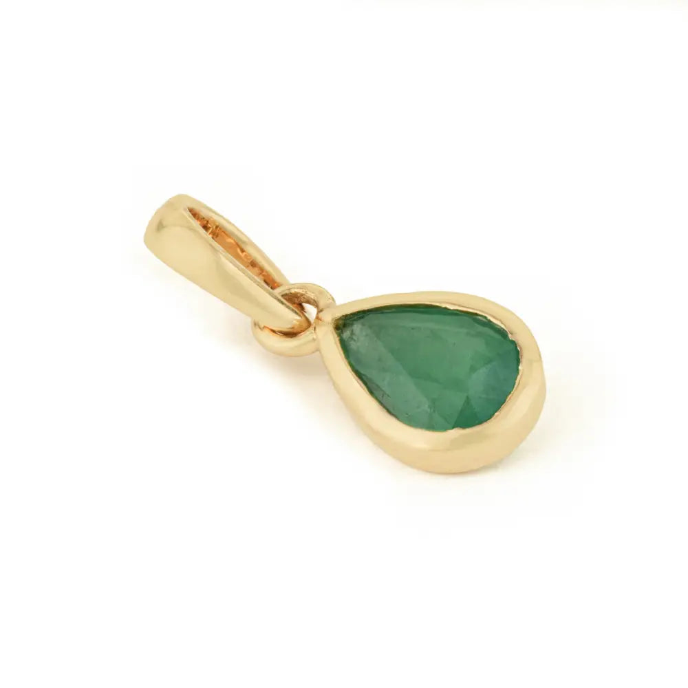 Bezel Set Zambian Emerald Gemstone Pure 14K Yellow Gold Fine Minimal Pendant For Unisex