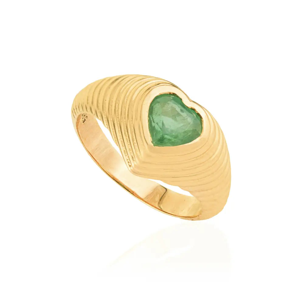 Gypsy Set Emerald K14 Yellow Gold Croissant Pinky Ring Precious Gemstone Bulk Jewelry