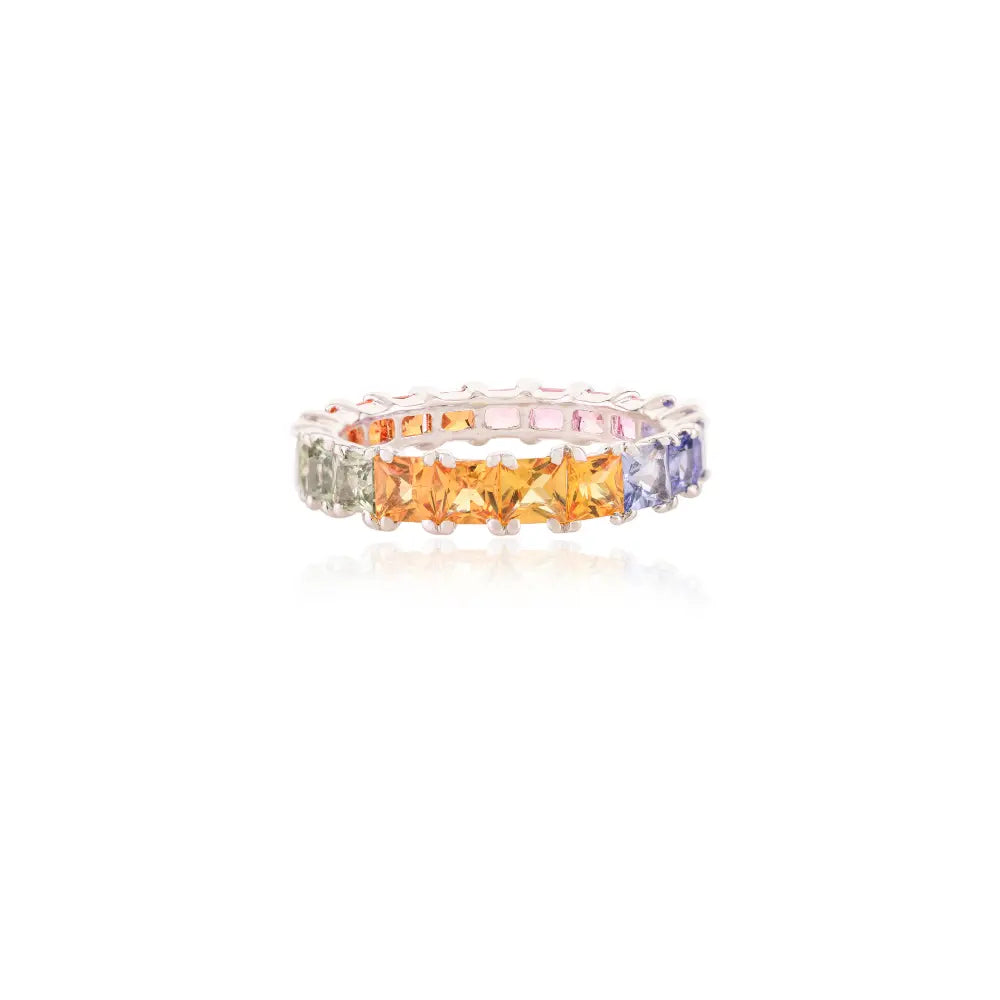 K14 White Gold Natural Square Cut Multi Sapphire Stackable Full Eternity Band Ring