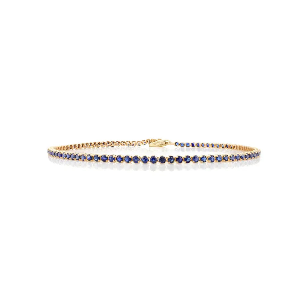 Stackable Sleek Chain Bracelet Featuring Round Cut Blue Sapphire 14K Yellow Gold